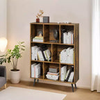 Hyleory Étagère Décorative de 80 cm, Bibliothèque, Étagère de Rangement à 3 Niveaux et 8 Modules avec 4 Pieds en Bois Massif
