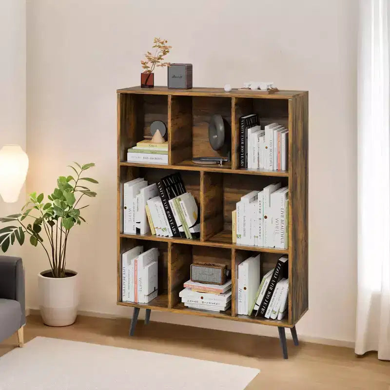 Hyleory Étagère Décorative de 80 cm, Bibliothèque, Étagère de Rangement à 3 Niveaux et 8 Modules avec 4 Pieds en Bois Massif