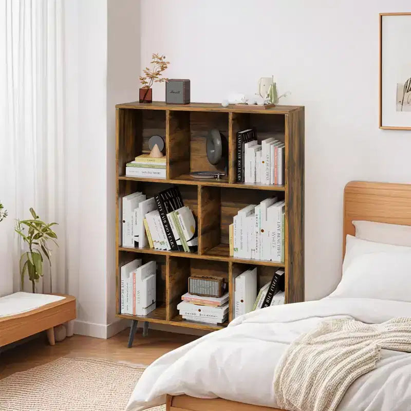 Hyleory Étagère Décorative de 80 cm, Bibliothèque, Étagère de Rangement à 3 Niveaux et 8 Modules avec 4 Pieds en Bois Massif