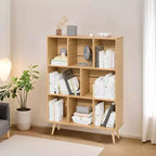 Hyleory Étagère Décorative de 80 cm, Bibliothèque, Étagère de Rangement à 3 Niveaux et 8 Modules avec 4 Pieds en Bois Massif
