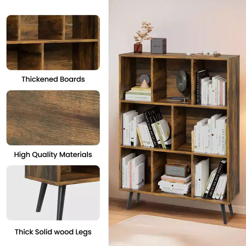 Hyleory Étagère Décorative de 80 cm, Bibliothèque, Étagère de Rangement à 3 Niveaux et 8 Modules avec 4 Pieds en Bois Massif