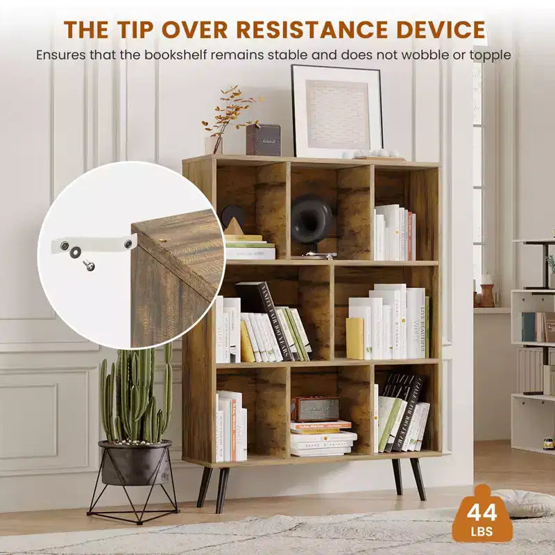 Hyleory Étagère Décorative de 80 cm, Bibliothèque, Étagère de Rangement à 3 Niveaux et 8 Modules avec 4 Pieds en Bois Massif