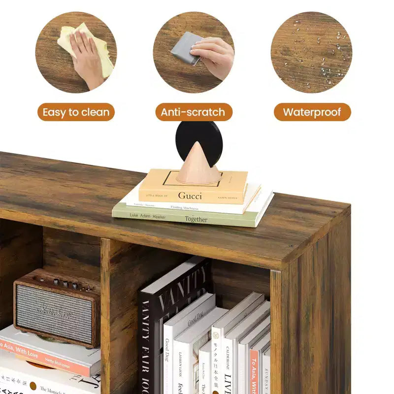 Hyleory Étagère Décorative de 80 cm, Bibliothèque, Étagère de Rangement à 3 Niveaux et 8 Modules avec 4 Pieds en Bois Massif