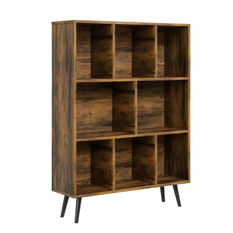 Hyleory Étagère Décorative de 80 cm, Bibliothèque, Étagère de Rangement à 3 Niveaux et 8 Modules avec 4 Pieds en Bois Massif