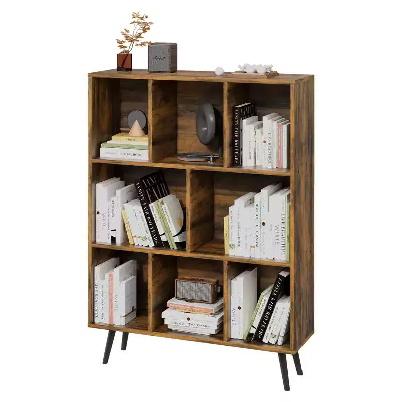 Hyleory Étagère Décorative de 80 cm, Bibliothèque, Étagère de Rangement à 3 Niveaux et 8 Modules avec 4 Pieds en Bois Massif