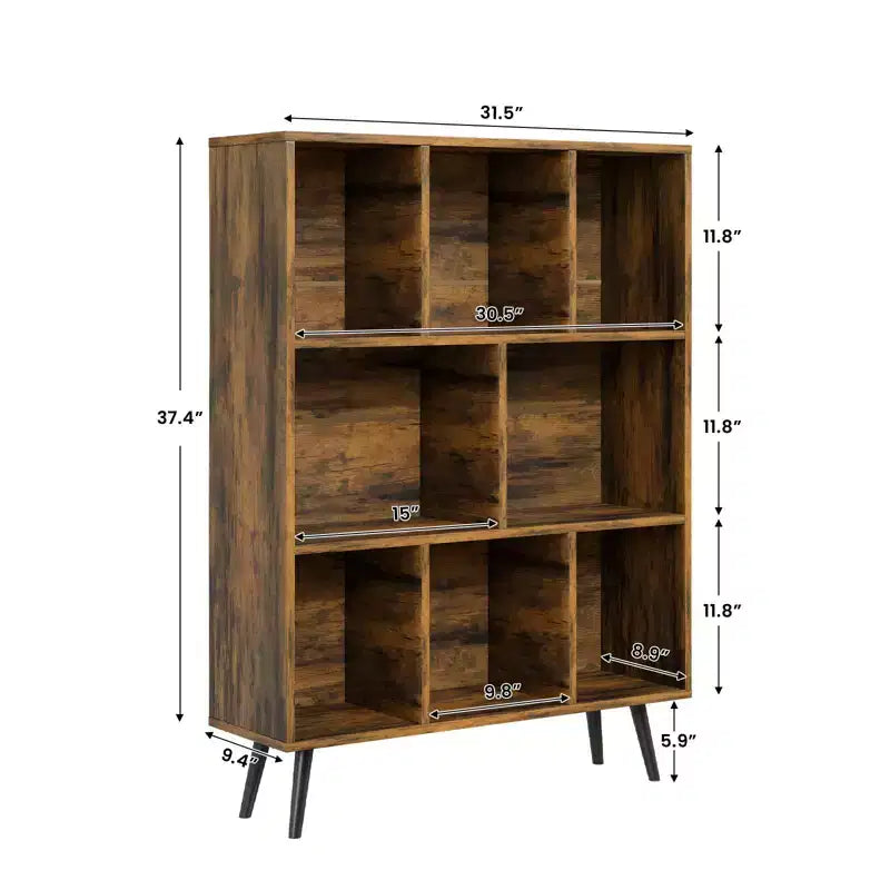 Hyleory Étagère Décorative de 80 cm, Bibliothèque, Étagère de Rangement à 3 Niveaux et 8 Modules avec 4 Pieds en Bois Massif
