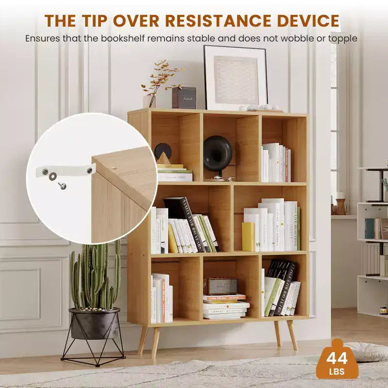 Hyleory Étagère Décorative de 80 cm, Bibliothèque, Étagère de Rangement à 3 Niveaux et 8 Modules avec 4 Pieds en Bois Massif