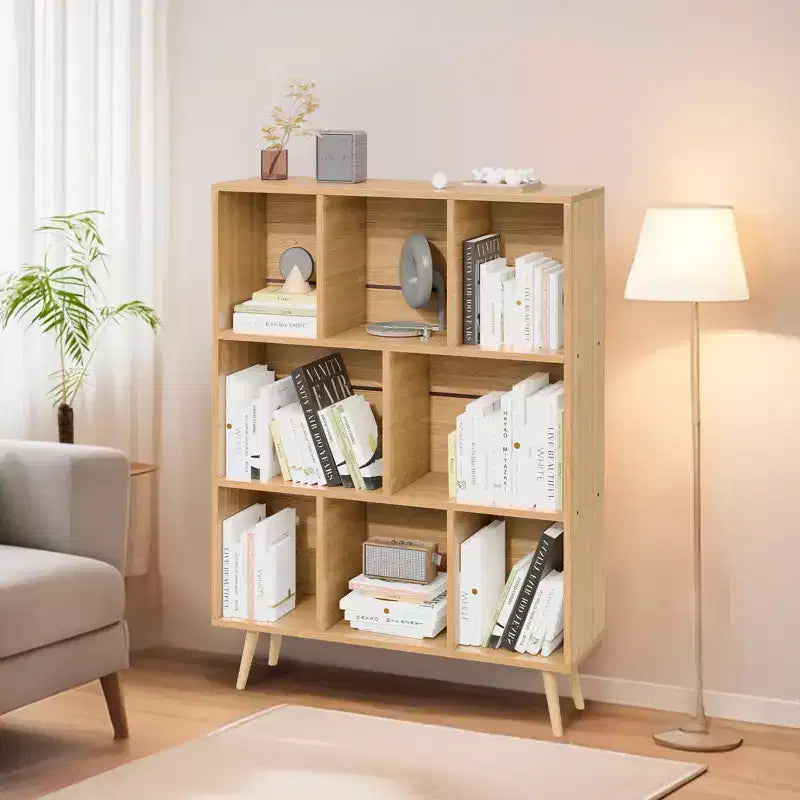 Hyleory Étagère Décorative de 80 cm, Bibliothèque, Étagère de Rangement à 3 Niveaux et 8 Modules avec 4 Pieds en Bois Massif