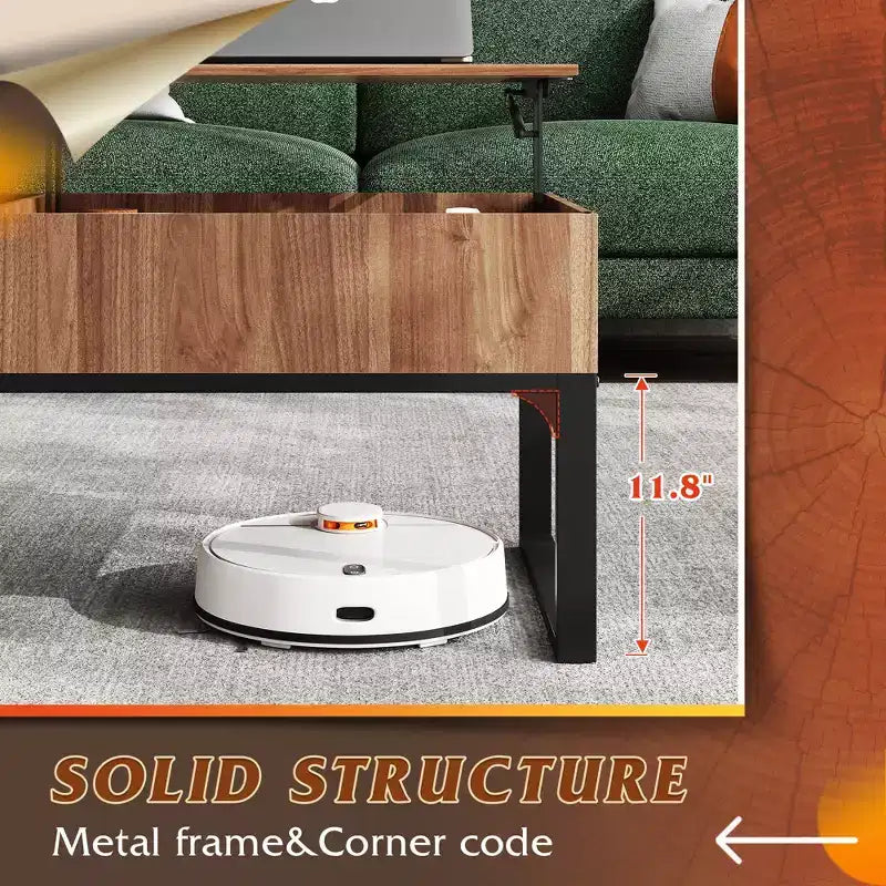 DEXYLLO Table basse relevable en bois pour salon avec rangement, plateau relevable, couvercle coulissant et 2 compartiments cachés, 103,9 cm, Noyer Chêne