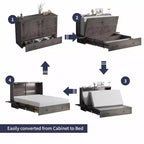 Lit escamotable Mjkone Queen Size avec chargement USB, tiroir de rangement et matelas