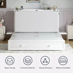 Lit escamotable Mjkone Queen Size avec chargement USB, tiroir de rangement et matelas