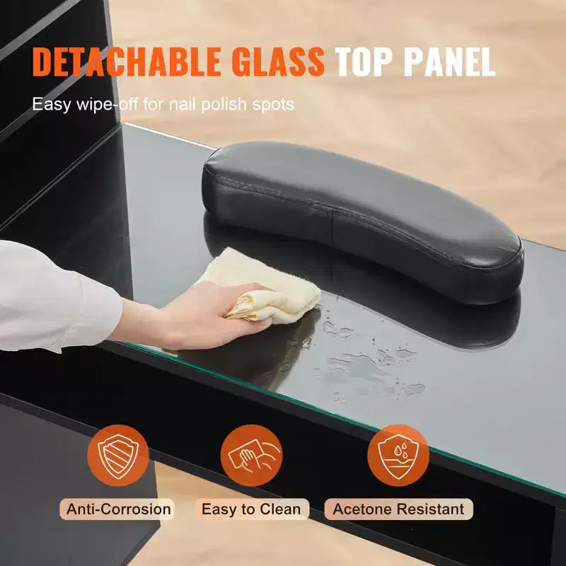 Table de manucure VEVOR, table à ongles en verre, station de manucure coiffeuse avec armoires de rangement, table de technicien en ongles résistante à l'acétone