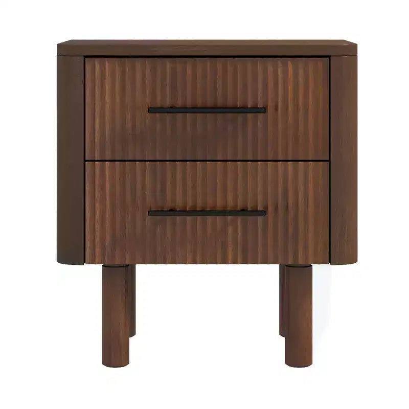 Table de chevet rectangulaire moderne GDFStudio Evelina en bois massif 22" avec 2 tiroirs