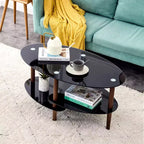 Table basse en verre Table basse ovale Table basse de salon moderne Table d'appoint avec plateau transparent/noir-ModernLuxe