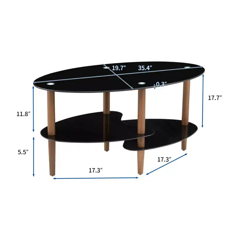 Table basse en verre Table basse ovale Table basse de salon moderne Table d'appoint avec plateau transparent/noir-ModernLuxe