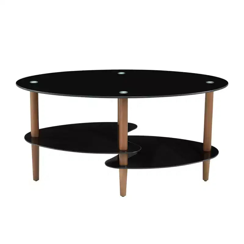 Table basse en verre Table basse ovale Table basse de salon moderne Table d'appoint avec plateau transparent/noir-ModernLuxe