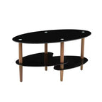 Table basse en verre Table basse ovale Table basse de salon moderne Table d'appoint avec plateau transparent/noir-ModernLuxe