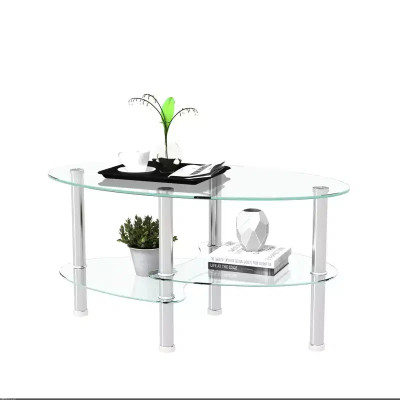 Table basse en verre Table basse ovale Table basse de salon moderne Table d'appoint avec plateau transparent/noir-ModernLuxe