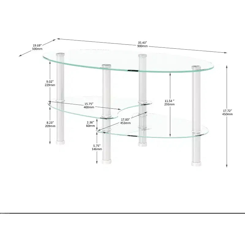 Table basse en verre Table basse ovale Table basse de salon moderne Table d'appoint avec plateau transparent/noir-ModernLuxe