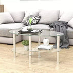 Glass Coffee Table Oval Coffee Table Modern Cocktail Table Center Table Accent Table with Transparent/Black Top-ModernLuxe