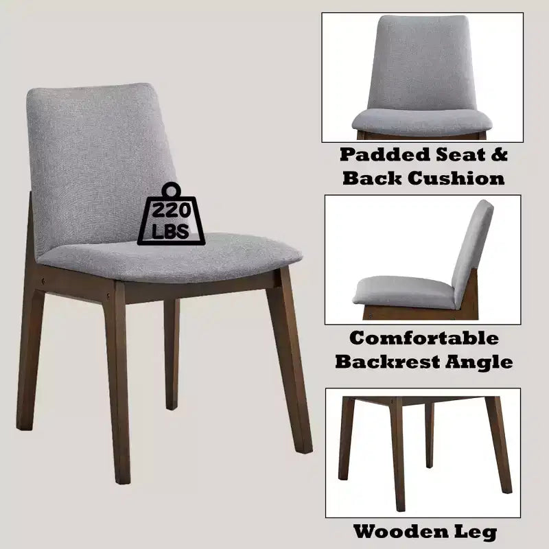 Chaise de salle à manger moderne en bois et tissu rembourré Lucia de GDFStudio (lot de 2)