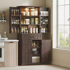HOMCOM Meuble de Rangement de Cuisine 71 LED, Armoire de Rangement de Style Ferme avec Étagères de Porte, Étagères Réglables et Tiroir, Brun Vieilli
