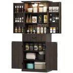 HOMCOM Meuble de Rangement de Cuisine 71 LED, Armoire de Rangement de Style Ferme avec Étagères de Porte, Étagères Réglables et Tiroir, Brun Vieilli