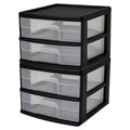 Homz 2 Pack Storage Cart, Medium 2 Drawer Plastic Container for Home and Office Organization, Black Frame with Clear Drawers