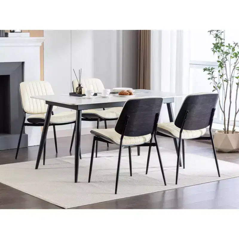 MAYEERTY Chaises de salle à manger modernes du milieu du siècle - Similicuir, dossier en bois courbé noyer, pieds en métal, pied réglable, PU beige, lot de 2