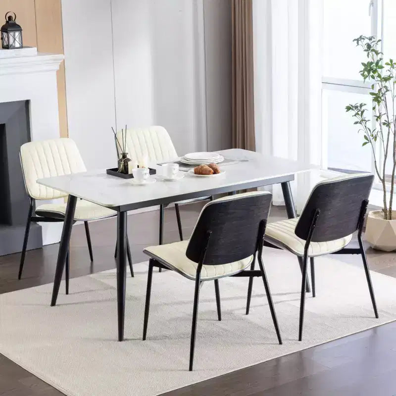 MAYEERTY Chaises de salle à manger modernes du milieu du siècle - Similicuir, dossier en bois courbé noyer, pieds en métal, pied réglable, PU beige, lot de 2