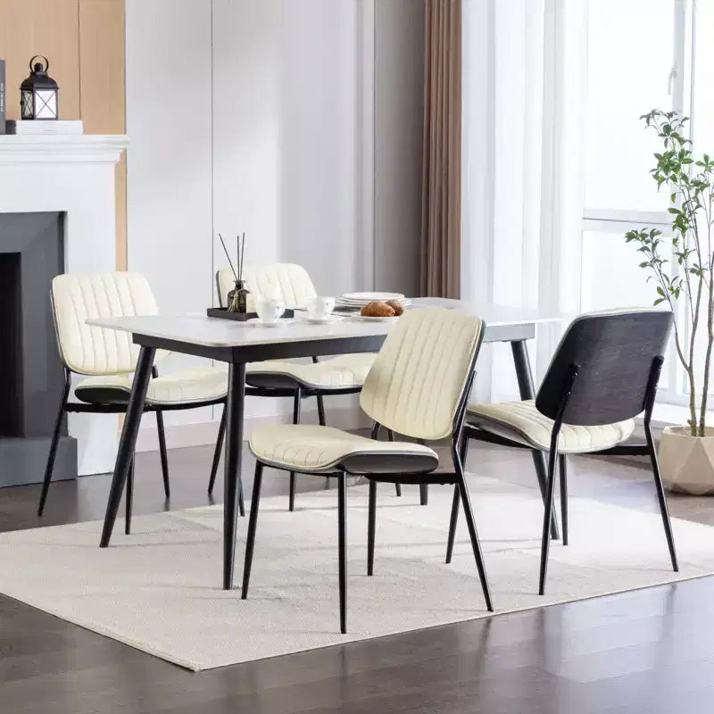 MAYEERTY Chaises de salle à manger modernes du milieu du siècle - Similicuir, dossier en bois courbé noyer, pieds en métal, pied réglable, PU beige, lot de 2