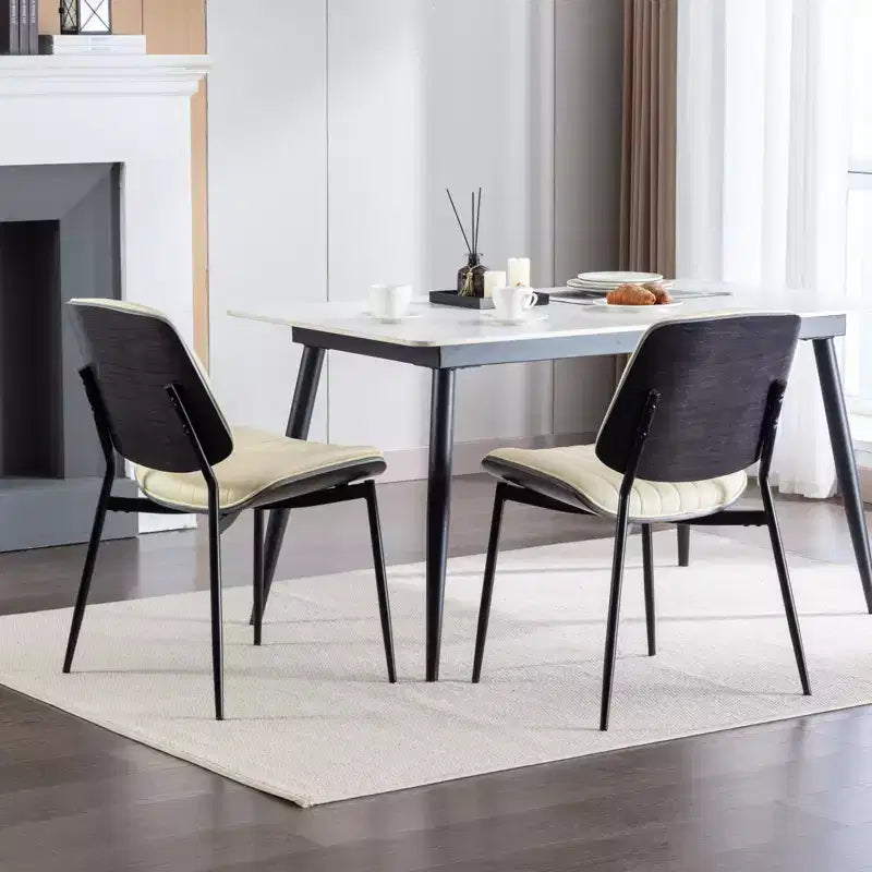 MAYEERTY Chaises de salle à manger modernes du milieu du siècle - Similicuir, dossier en bois courbé noyer, pieds en métal, pied réglable, PU beige, lot de 2