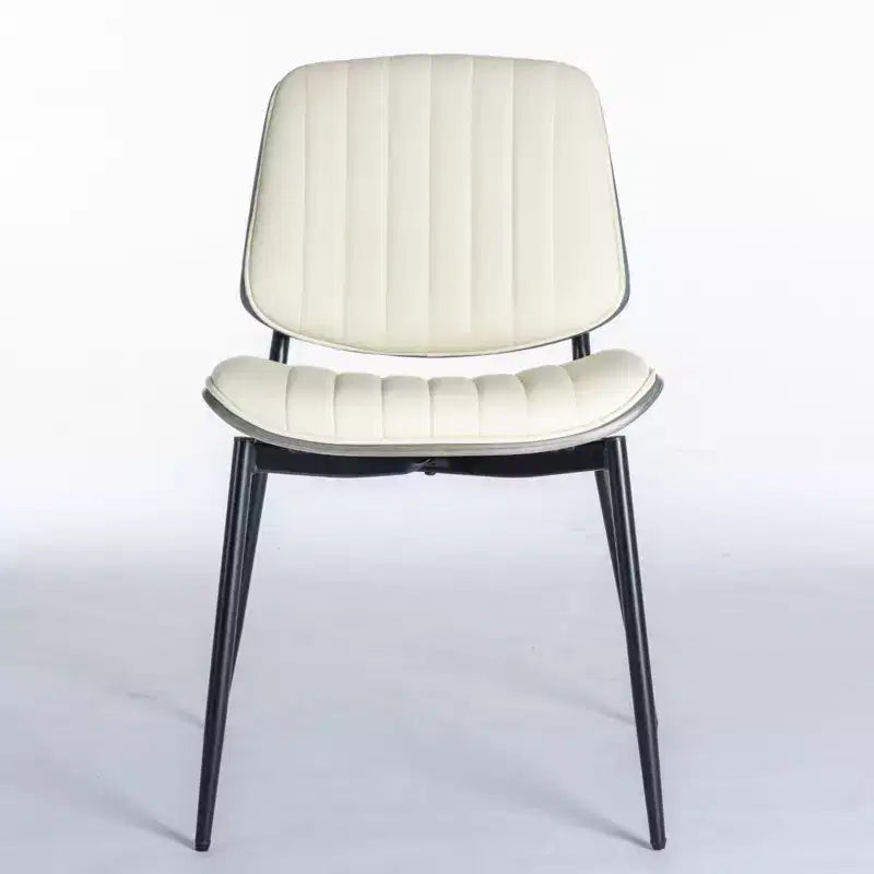 MAYEERTY Chaises de salle à manger modernes du milieu du siècle - Similicuir, dossier en bois courbé noyer, pieds en métal, pied réglable, PU beige, lot de 2