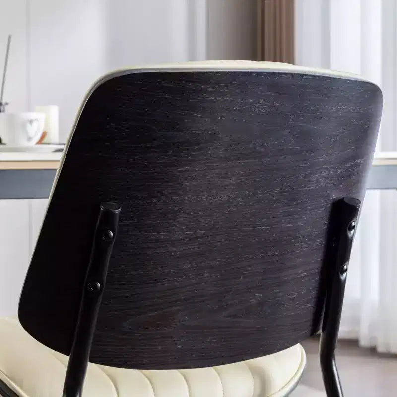 MAYEERTY Chaises de salle à manger modernes du milieu du siècle - Similicuir, dossier en bois courbé noyer, pieds en métal, pied réglable, PU beige, lot de 2