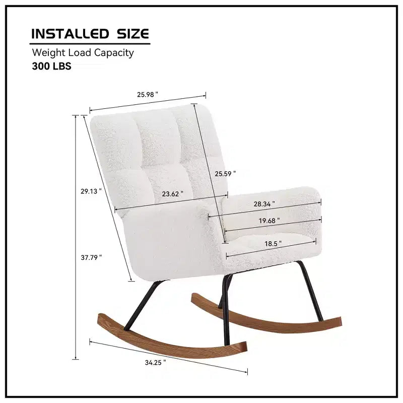 Fauteuil à bascule moderne Okak, fauteuil à bascule confortable à dossier haut pour salon, bureau, allaitement, lecture