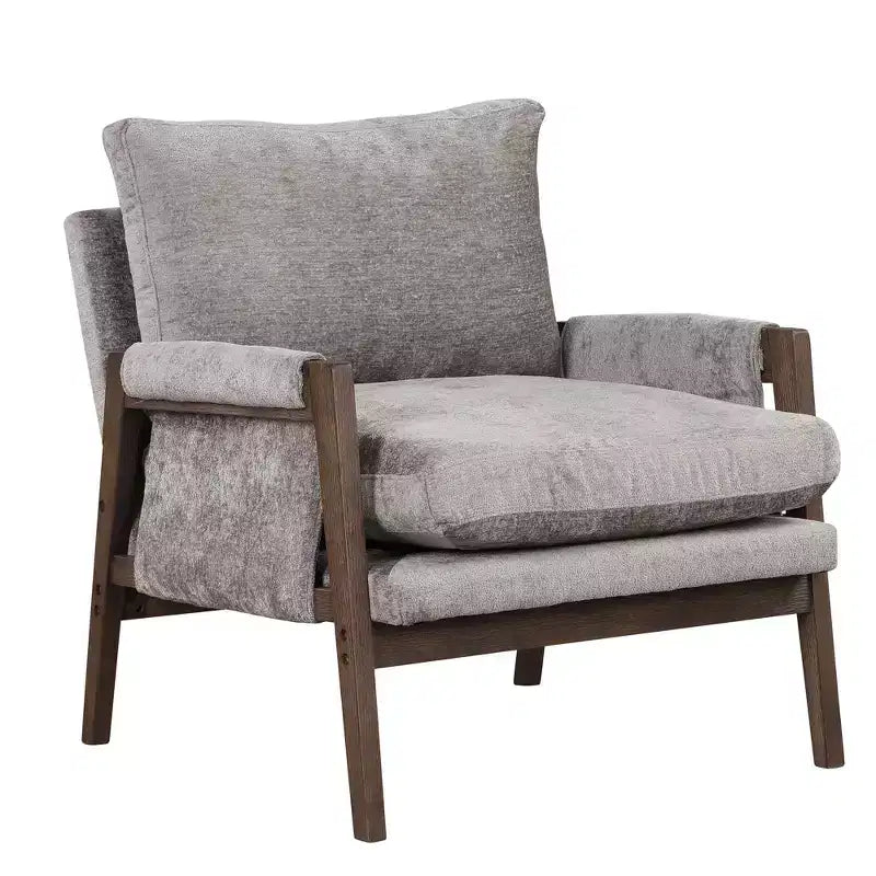 Fauteuil d'appoint en velours Okak Mid-Century Modern, fauteuil moelleux avec cadre en bois d'hévéa massif pour salon, chambre, bureau