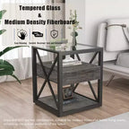 Lot de 2 tables de chevet avec tiroir et plateau en verre trempé, table d'appoint industrielle - Modernluxe