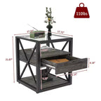 Lot de 2 tables de chevet avec tiroir et plateau en verre trempé, table d'appoint industrielle - Modernluxe