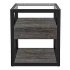 Lot de 2 tables de chevet avec tiroir et plateau en verre trempé, table d'appoint industrielle - Modernluxe