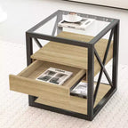 Lot de 2 tables de chevet avec tiroir et plateau en verre trempé, table d'appoint industrielle - Modernluxe