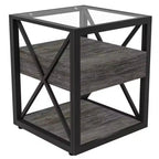 Lot de 2 tables de chevet avec tiroir et plateau en verre trempé, table d'appoint industrielle - Modernluxe