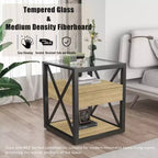 Lot de 2 tables de chevet avec tiroir et plateau en verre trempé, table d'appoint industrielle - Modernluxe