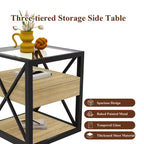 Lot de 2 tables de chevet avec tiroir et plateau en verre trempé, table d'appoint industrielle - Modernluxe