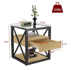 Lot de 2 tables de chevet avec tiroir et plateau en verre trempé, table d'appoint industrielle - Modernluxe