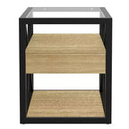 Lot de 2 tables de chevet avec tiroir et plateau en verre trempé, table d'appoint industrielle - Modernluxe