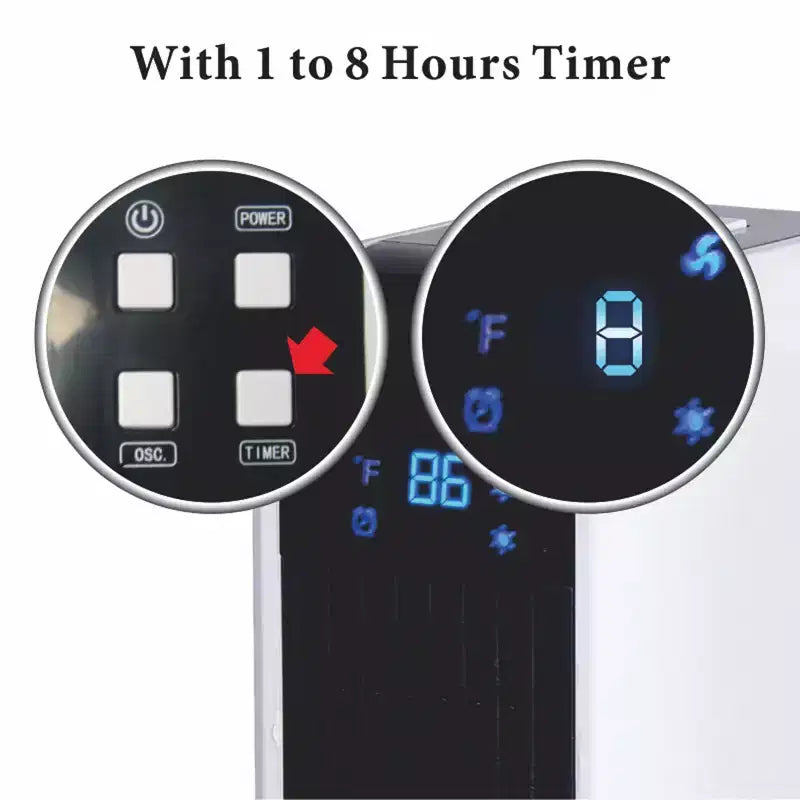 Chauffage tour oscillant Optimus de 17 po avec télécommande, affichage numérique de la température et réglage