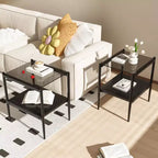 MAYEERTY Ensemble de 3 tables basses et tables d'appoint, Table en verre trempé avec couche en MDF, Tables modernes pour salon, Verre gris