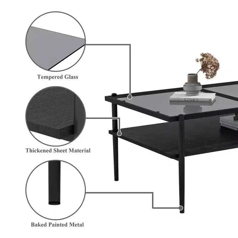 MAYEERTY Ensemble de 3 tables basses et tables d'appoint, Table en verre trempé avec couche en MDF, Tables modernes pour salon, Verre gris