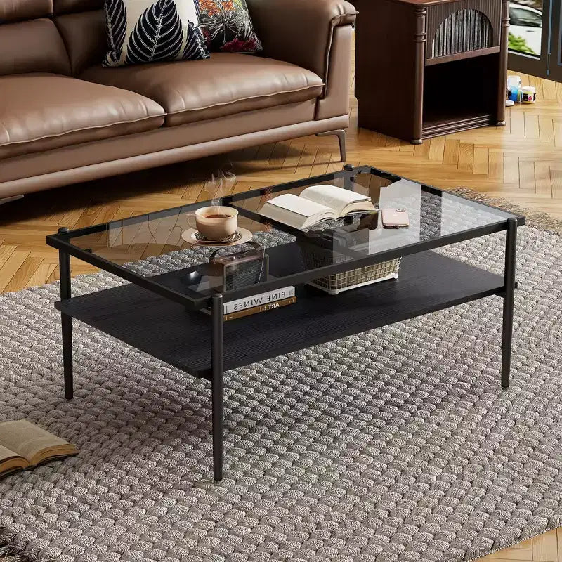 MAYEERTY Ensemble de 3 tables basses et tables d'appoint, Table en verre trempé avec couche en MDF, Tables modernes pour salon, Verre gris