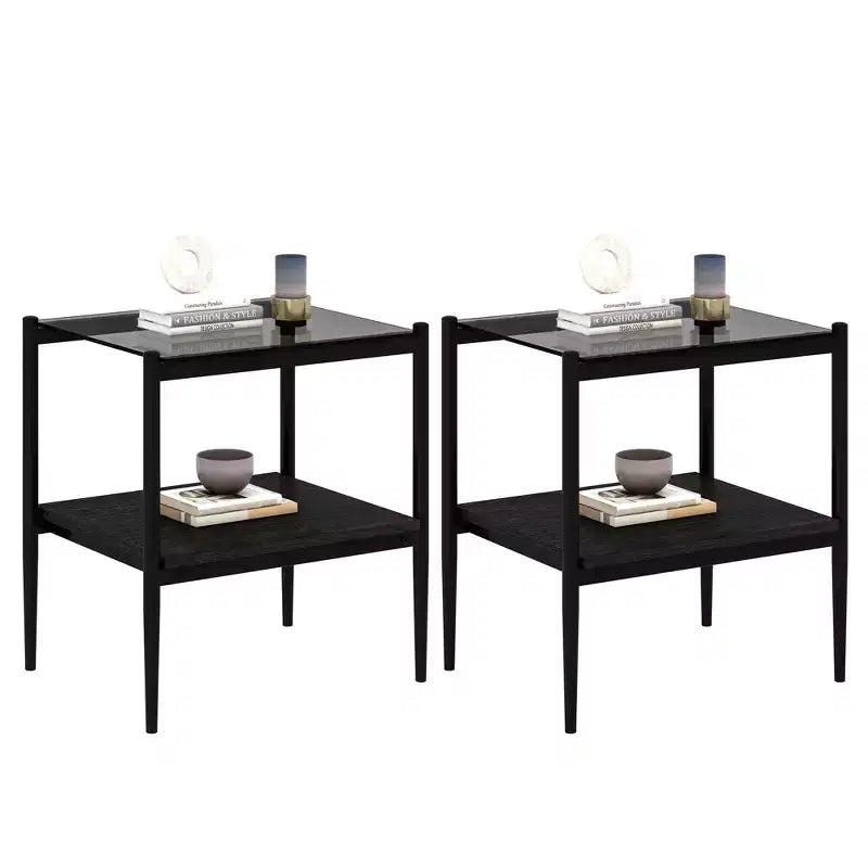 MAYEERTY Ensemble de 3 tables basses et tables d'appoint, Table en verre trempé avec couche en MDF, Tables modernes pour salon, Verre gris